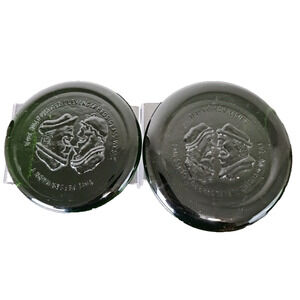 Two VTG Clevenger Inversion Art Glass Medallions Green with upside-down illusion